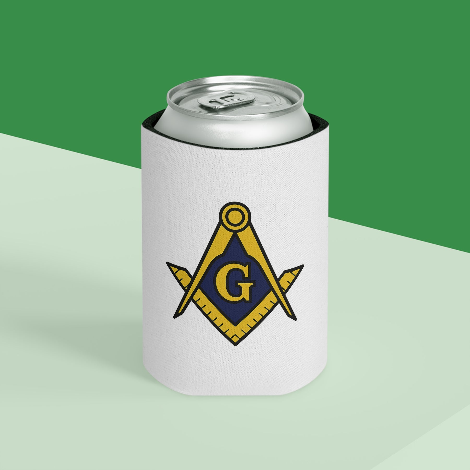 Master Mason Blue Lodge Can Cooler - Square and Compass with G - Bricks Masons