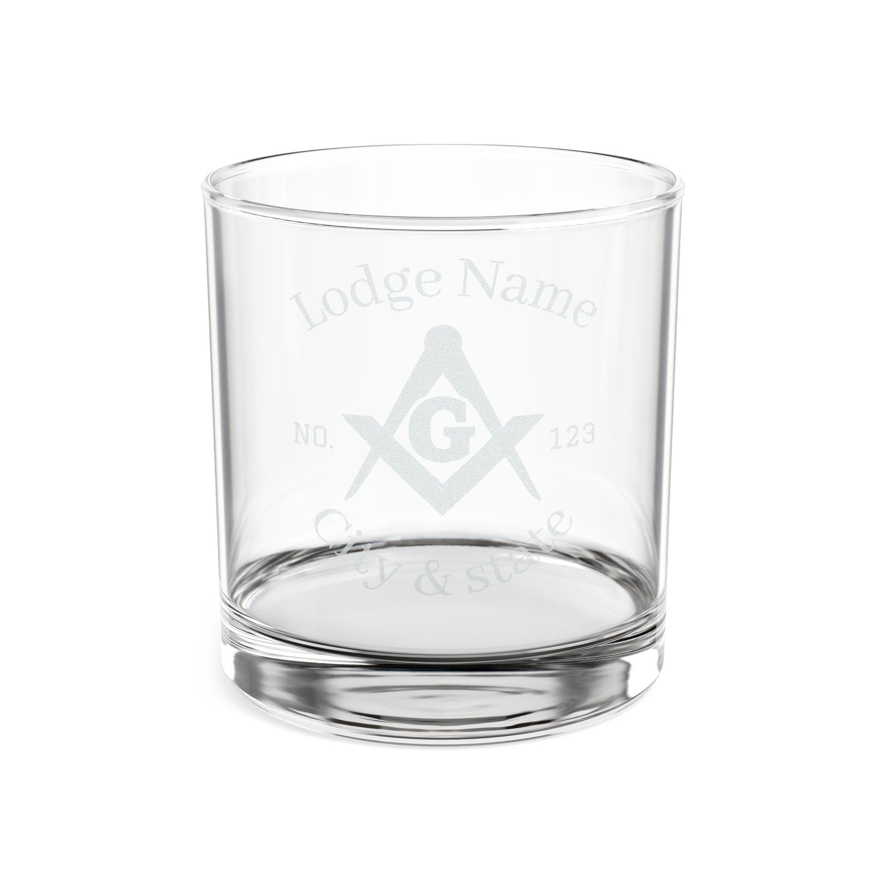 Master Mason Blue Lodge Whiskey Glass - Square & Compass G with Personalization