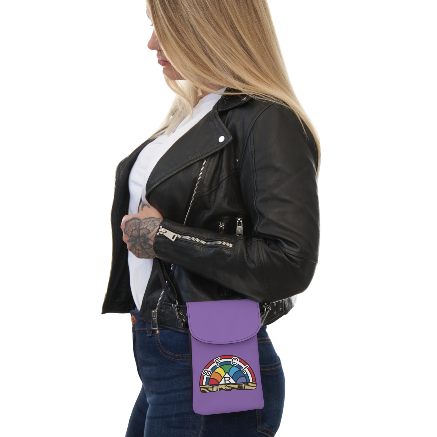 International Order of The Rainbow For Girls Cell Phone Wallet - Purple Microfiber Leather - Bricks Masons