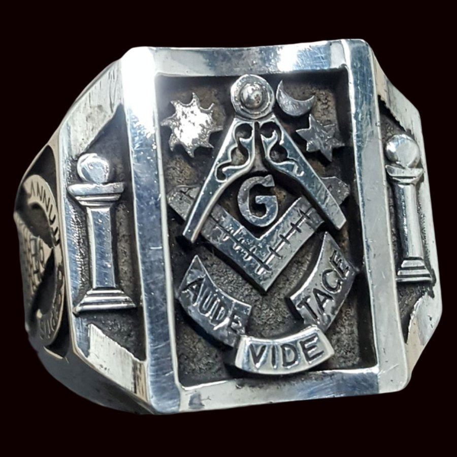 Masonic Ring Aude Vide Tace in Silver Masonry 2 x 2 cm 19 gr Art 90 - Bricks Masons