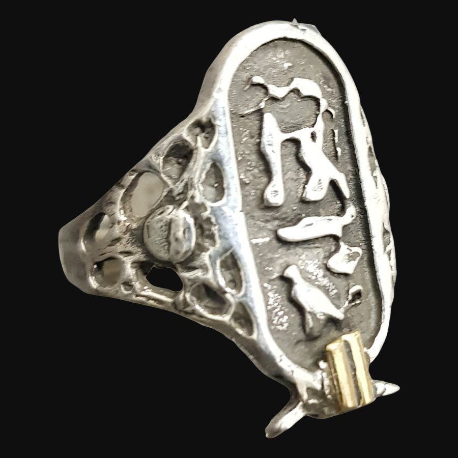 Egyptian Cartridge Ring Silver And Gold 2.5 X 1 Cm 6 Gr Art 904 - Bricks Masons