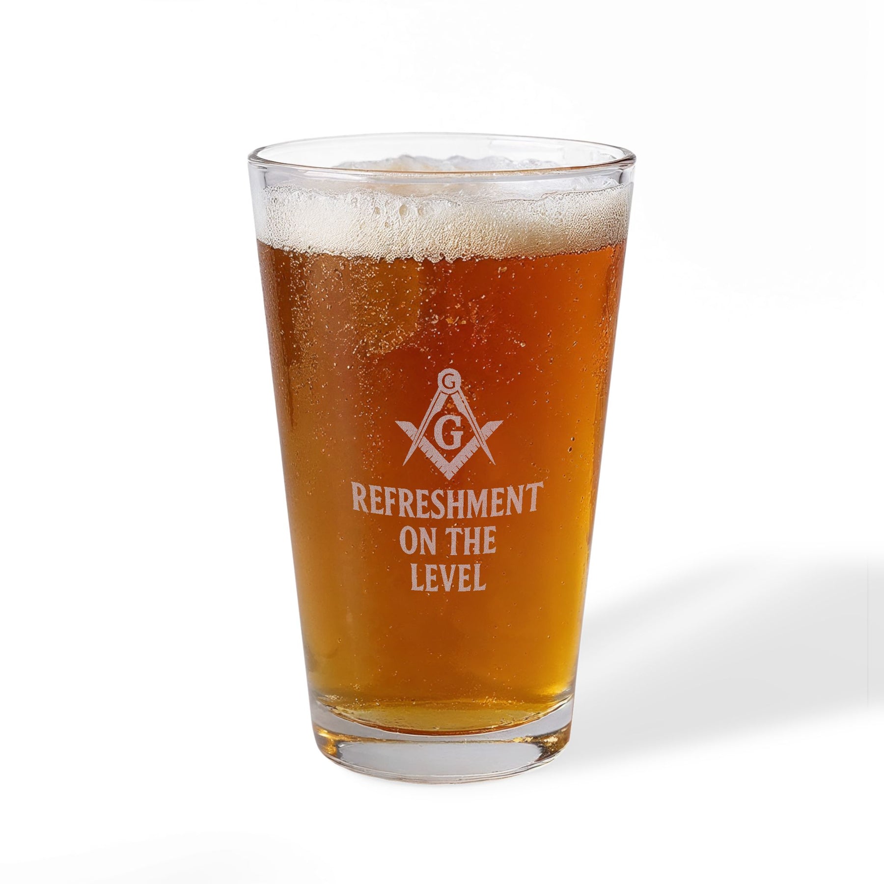Master Mason Blue Lodge Pint Glass - Refreshment On The Level Square & Compass G