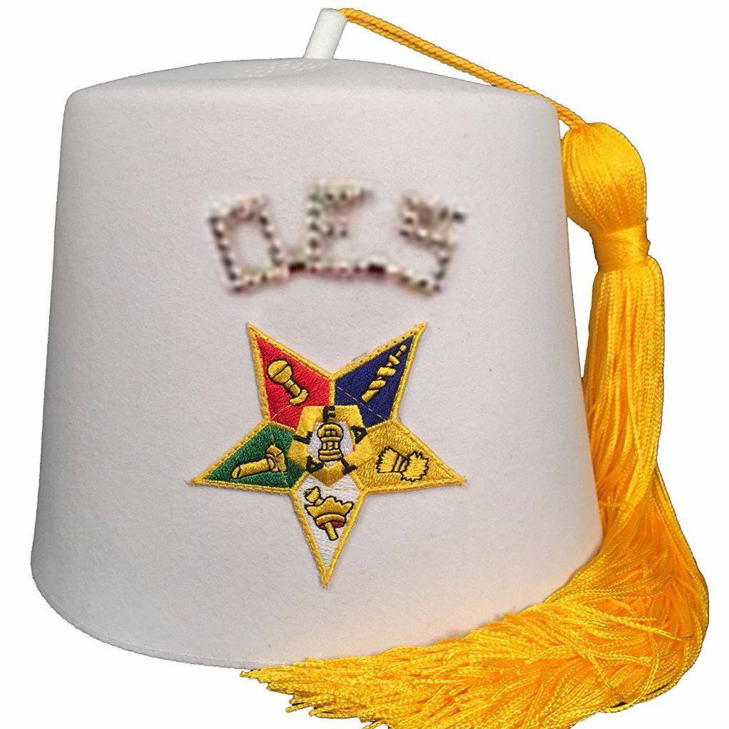 OES Fez Hat - Pure White Machine Embroidered