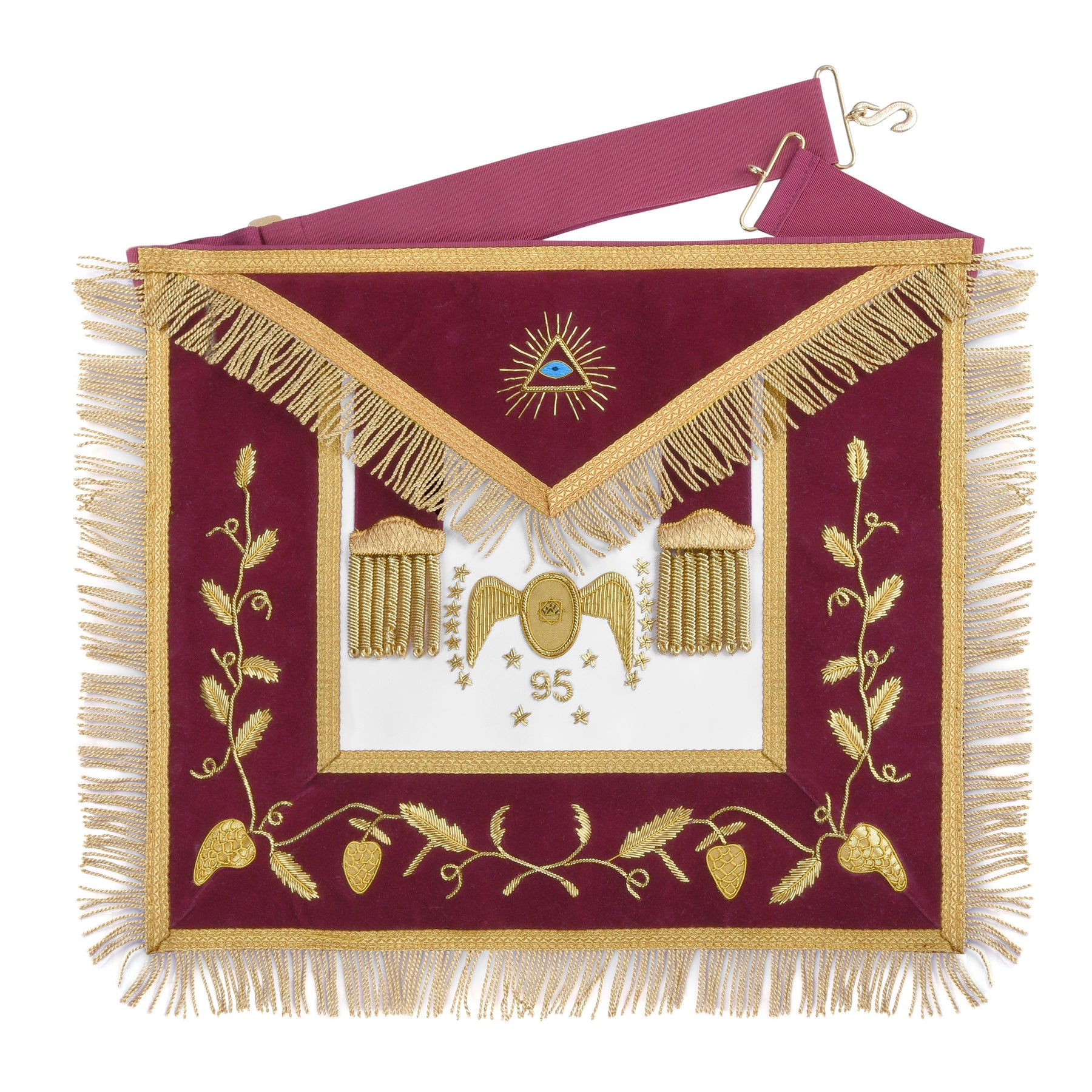 95th Degree Memphis Misraim Regalia Set - Burgundy & Gold Hand Embroidery - Bricks Masons