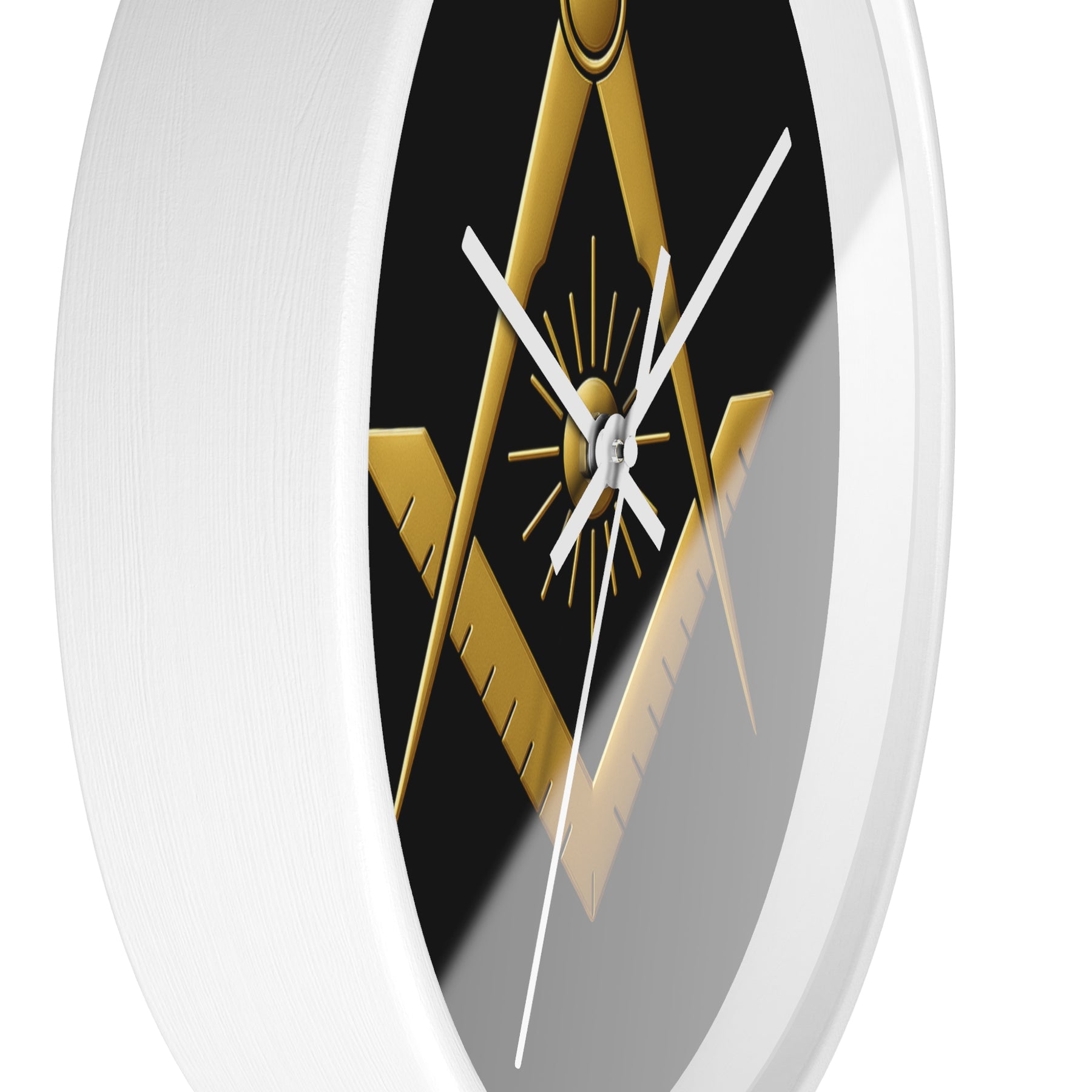 Master Mason Blue Lodge Clock - Golden S&C with Sun in Wooden Frame - Bricks Masons