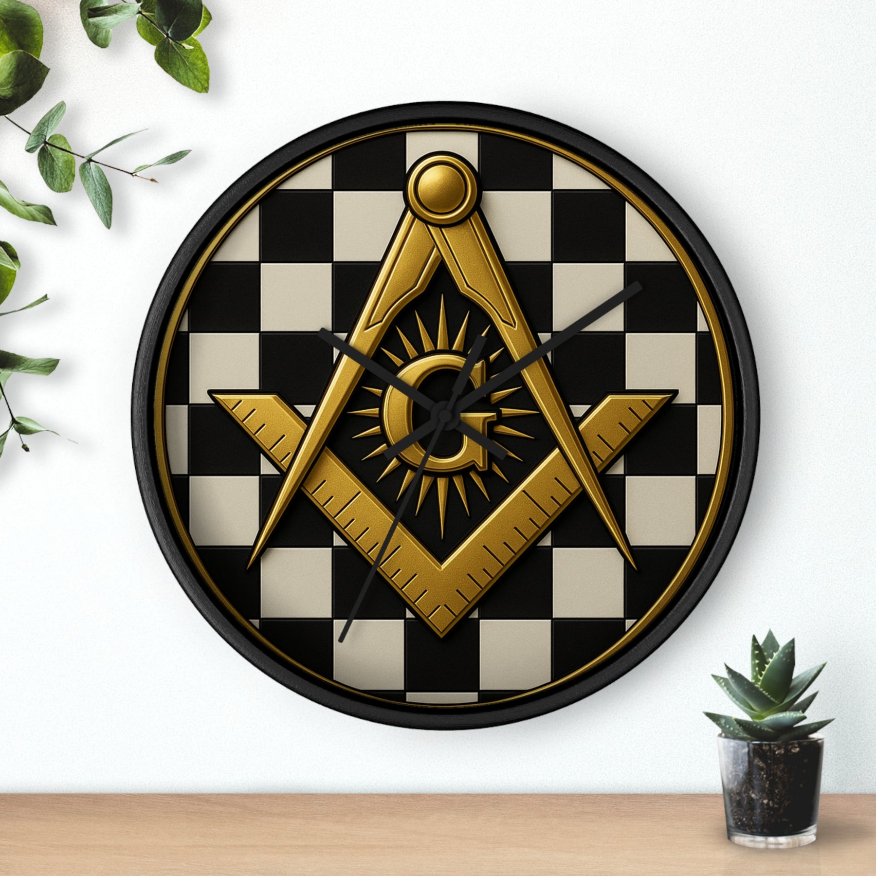 Master Mason Blue Lodge Clock - G and Square & Compass Checkered Dial - Bricks Masons