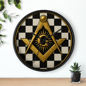 Master Mason Blue Lodge Clock - G and Square & Compass Checkered Dial - Bricks Masons