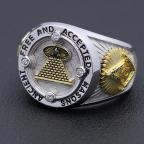 Master Mason Blue Lodge Ring - Ancient Free & Accepted Masons Sterling Silver - Bricks Masons
