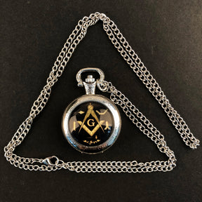 Master Mason Blue Lodge Pocket Watch - Quartz Square & Compass Logo - Bricks Masons