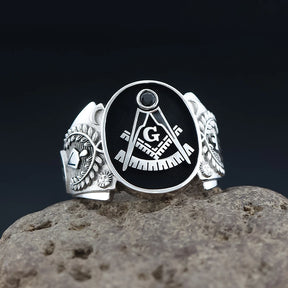 Past Master Blue Lodge Ring - Sterling Silver & Black - Bricks Masons