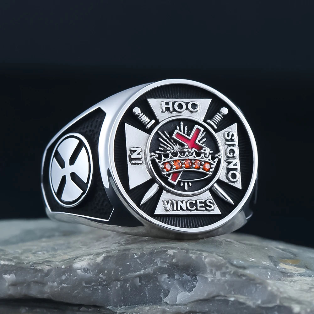 Knights Templar Ring - Sterling Silver In Hoc Signo Vinces - Bricks Masons