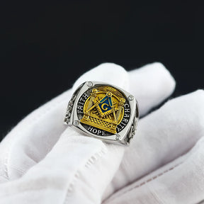 Master Mason Blue Lodge Ring - Sterling Silver Faith Hope and Charity with S&C G