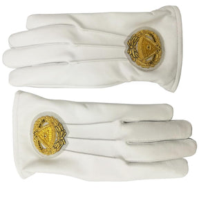 Grand Master Blue Lodge Gloves - White Leather with Gold Hand Embroidered Emblem