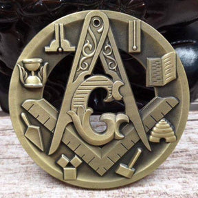 Master Mason Blue Lodge Car Emblem - 3D Auto Emblem Compass And Square Tools Medallion