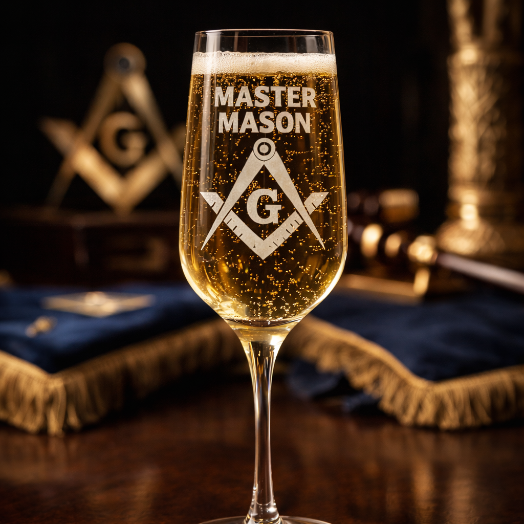 Master Mason Blue Lodge Champagne Flute - Square & Compass G - Bricks Masons