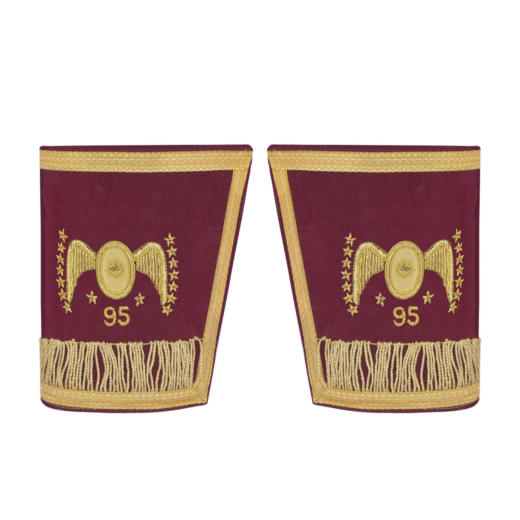 95th Degree Memphis Misraim French Regulation Cuff - Burgundy Velvet Golden Braid Hand Embroidered