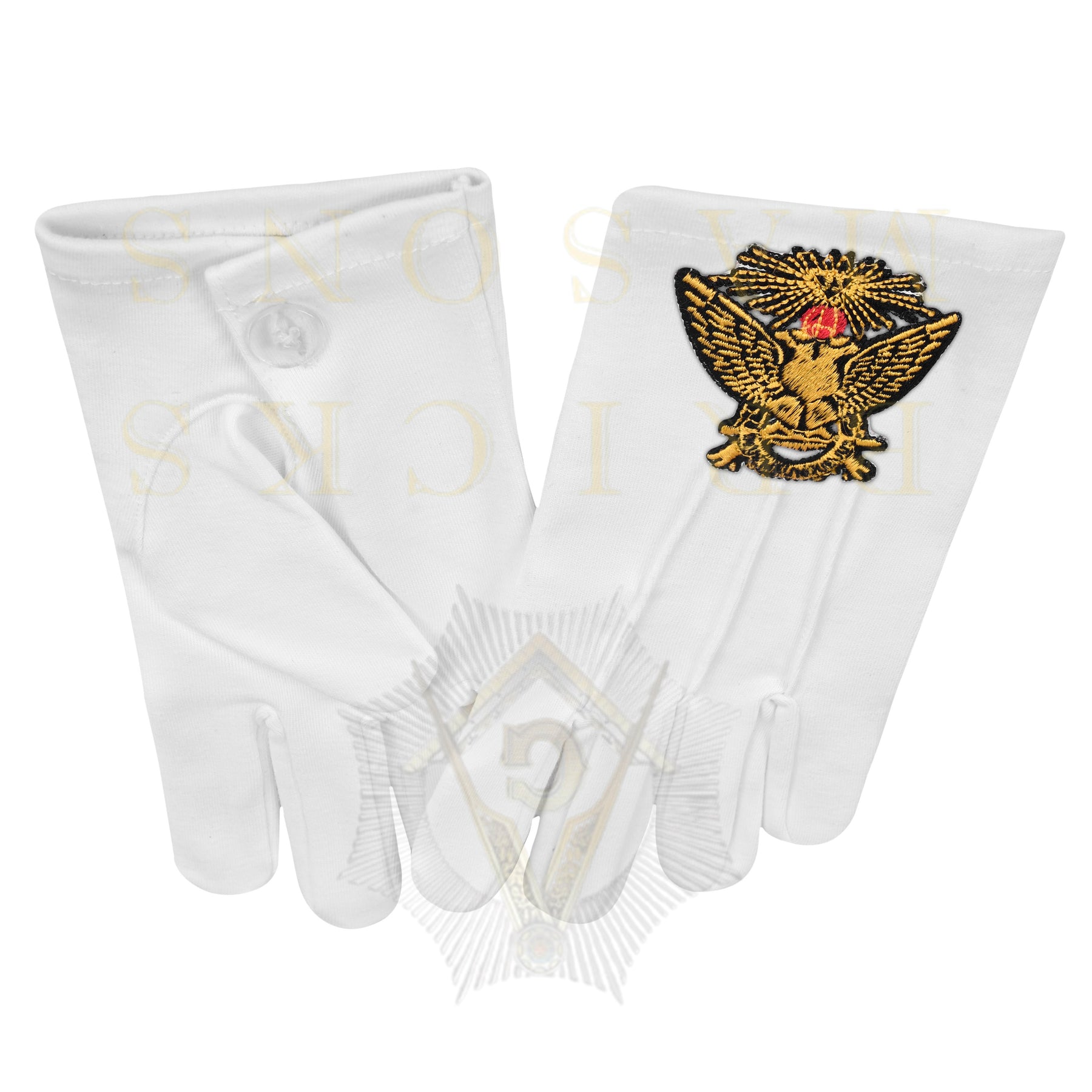 33rd Degree Scottish Rite Gloves - White Cotton Wings Up - Bricks Masons