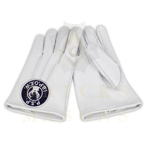 Past State President Elks of the World Gloves - White Leather - Bricks Masons