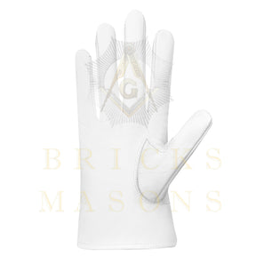 Past Grand Master Blue Lodge Gloves - White Leather Grand Lodge Officer - Bricks Masons