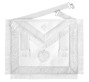 Past Grand Master Blue Lodge Apron - White Bullion Embroidery With Fringe - Bricks Masons