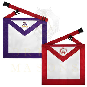 Royal Arch Chapter & Council Apron - Reversible Double-Sided Purple & Red Ribbon - Bricks Masons