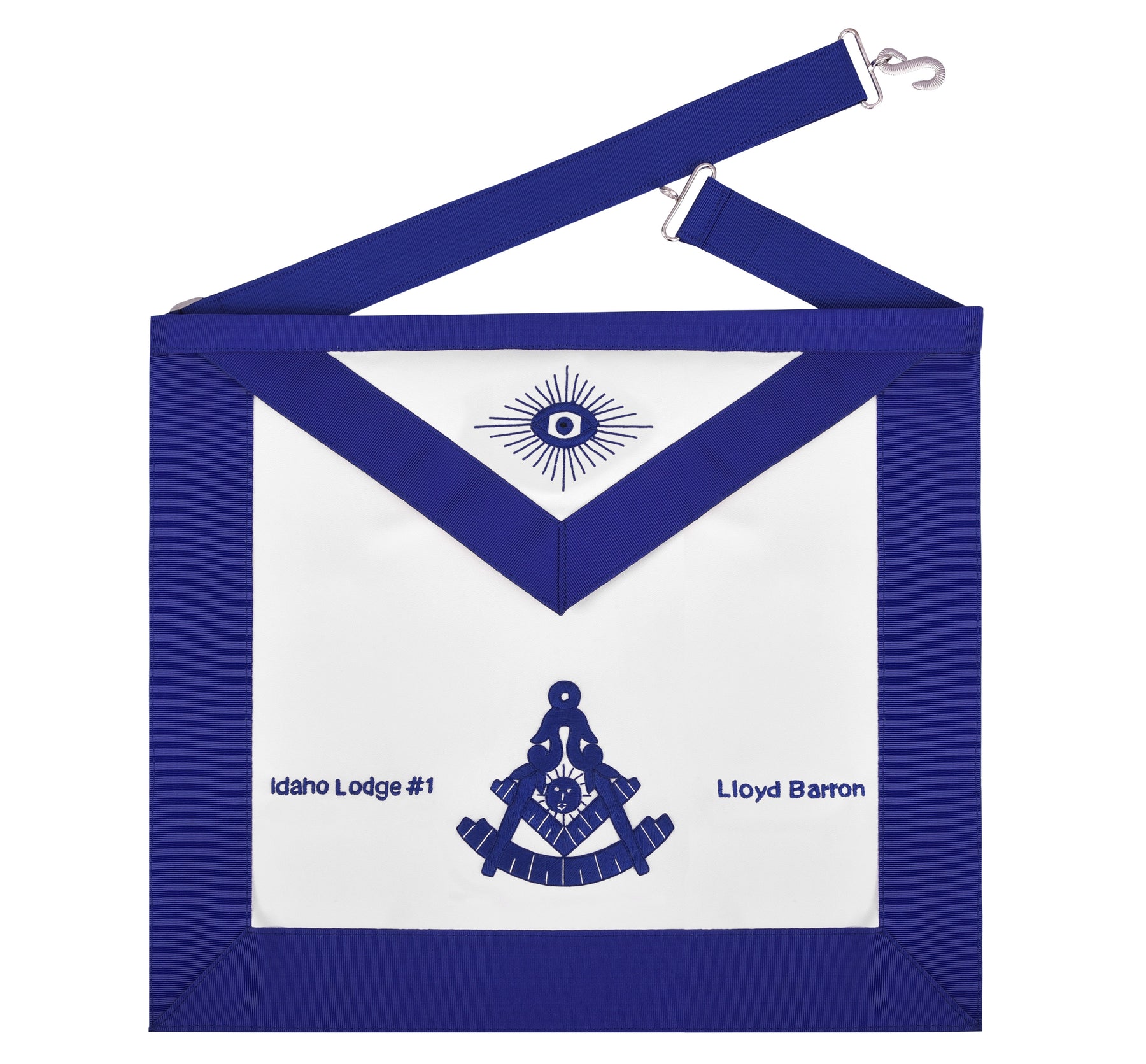 Past Master Blue Lodge Apron - Royal Blue Square & Quadrant With Sun - Bricks Masons