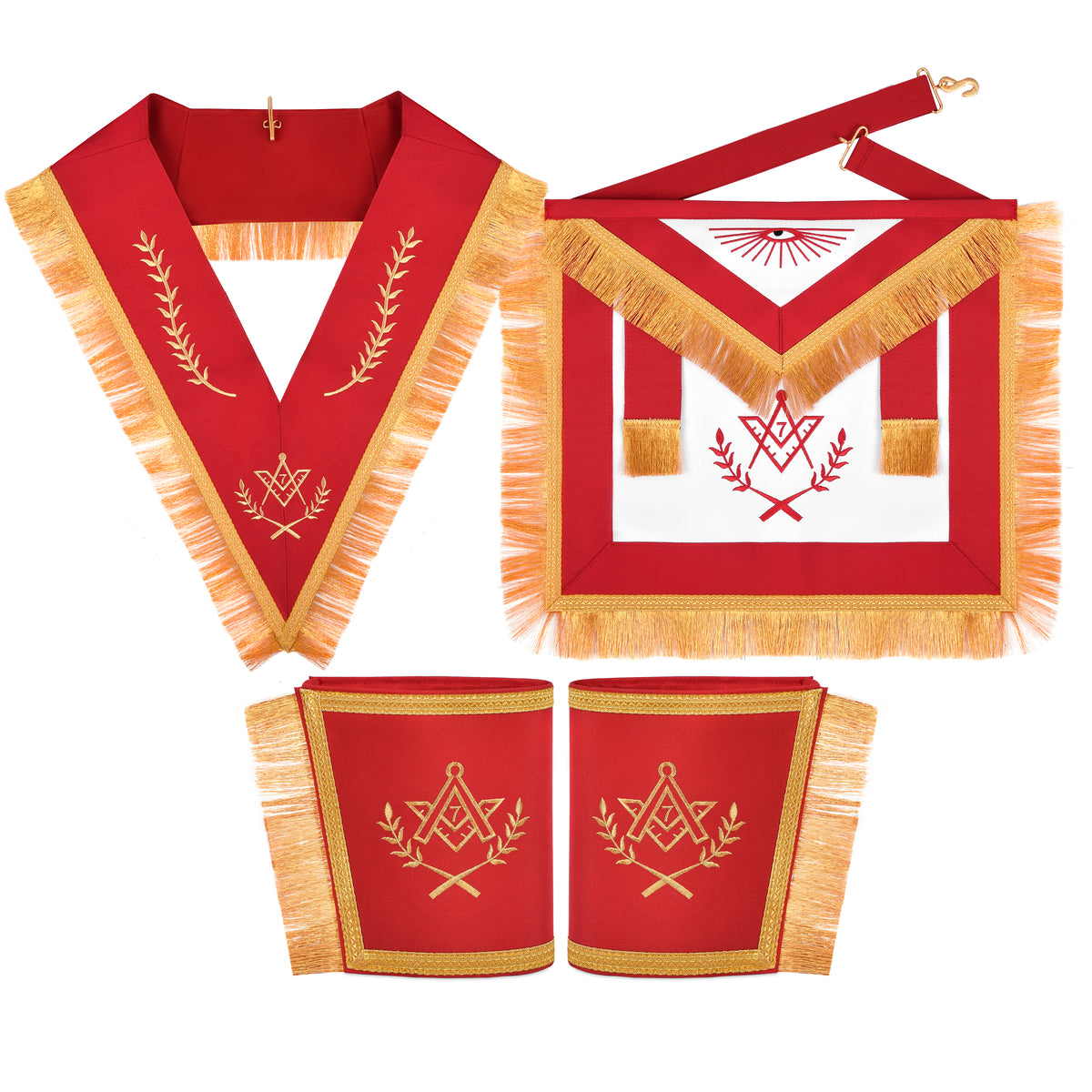 Master Mason Blue Lodge Regalia Set - Red & Golden Braid & Fringe - Bricks Masons