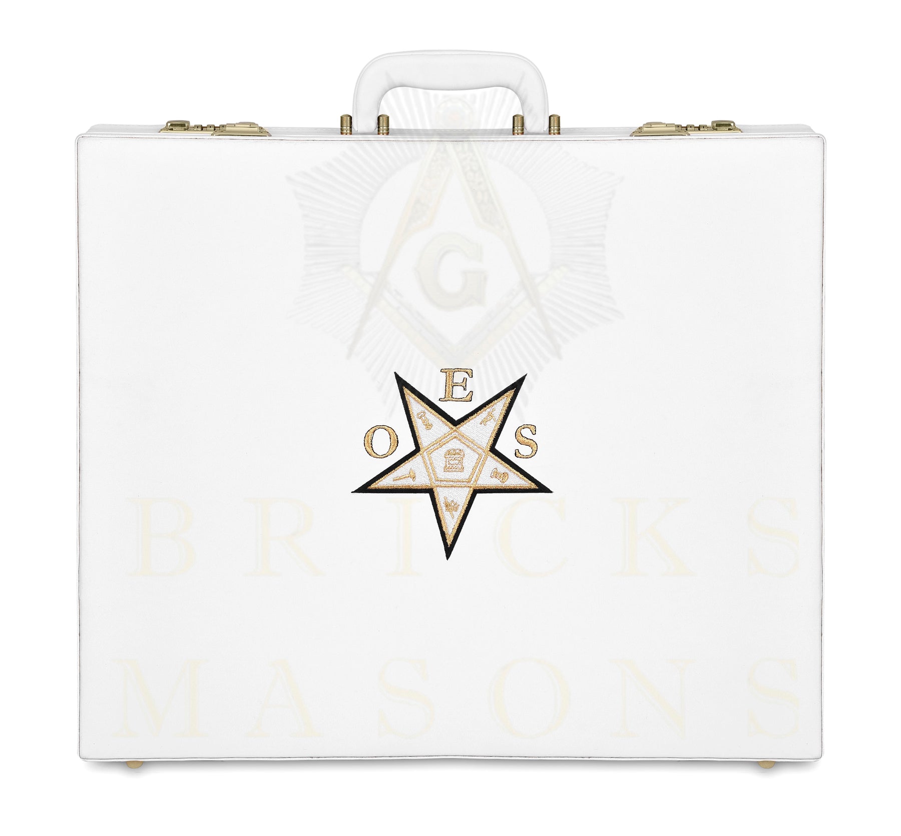 OES Apron Case - White Imitation Leather Machine Embroidery Gold Star - Bricks Masons