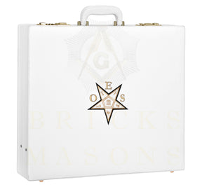 OES Apron Case - White Imitation Leather Machine Embroidery Gold Star - Bricks Masons