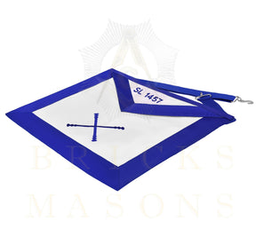 Marshal Blue Lodge Officer Apron - Machine Embroidery With Waist Belt Customizable Flap - Bricks Masons