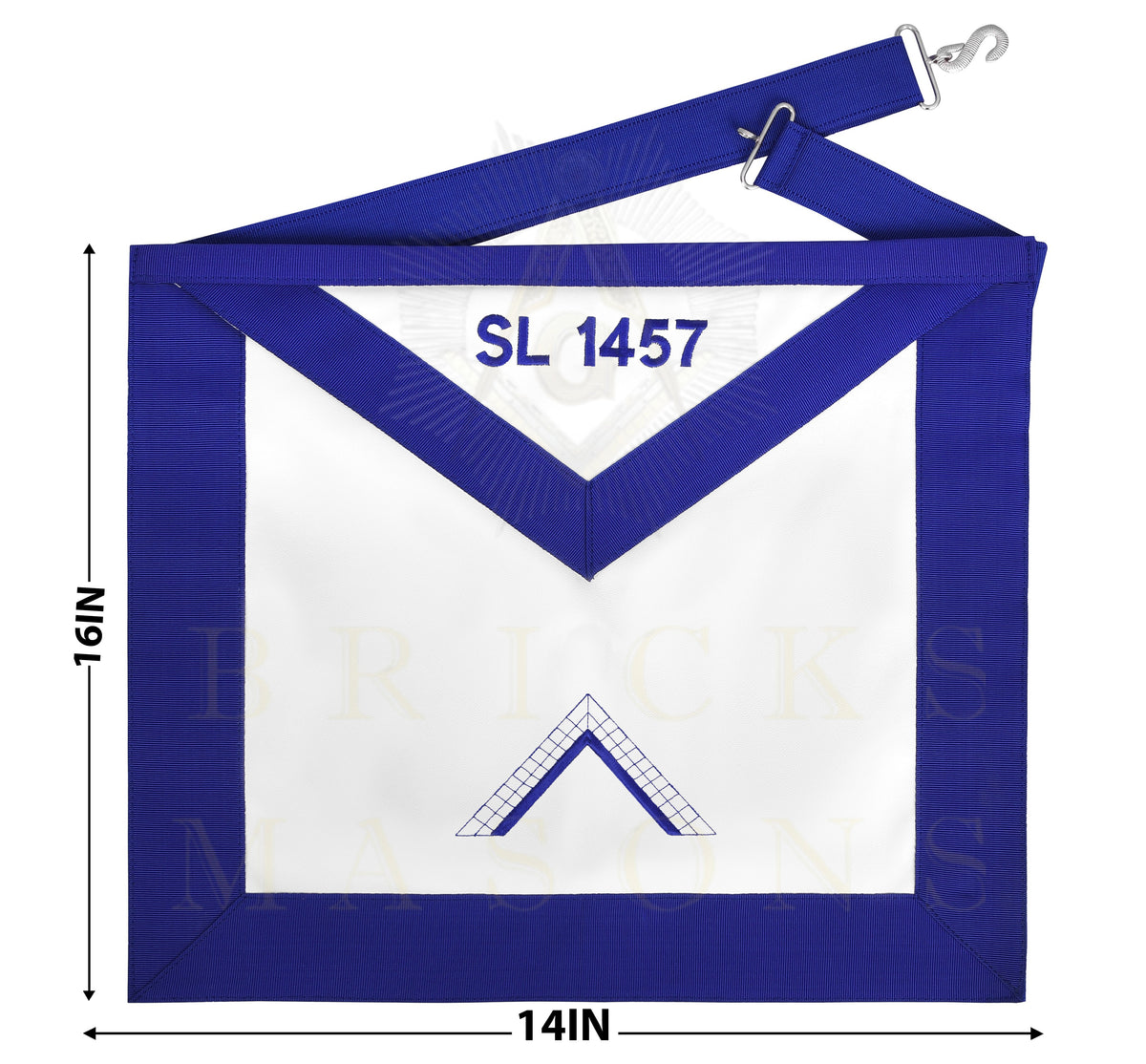 Worshipful Master Blue Lodge Officer Apron - Blue Ribbon With Machine Embroidery Customizable Flap - Bricks Masons