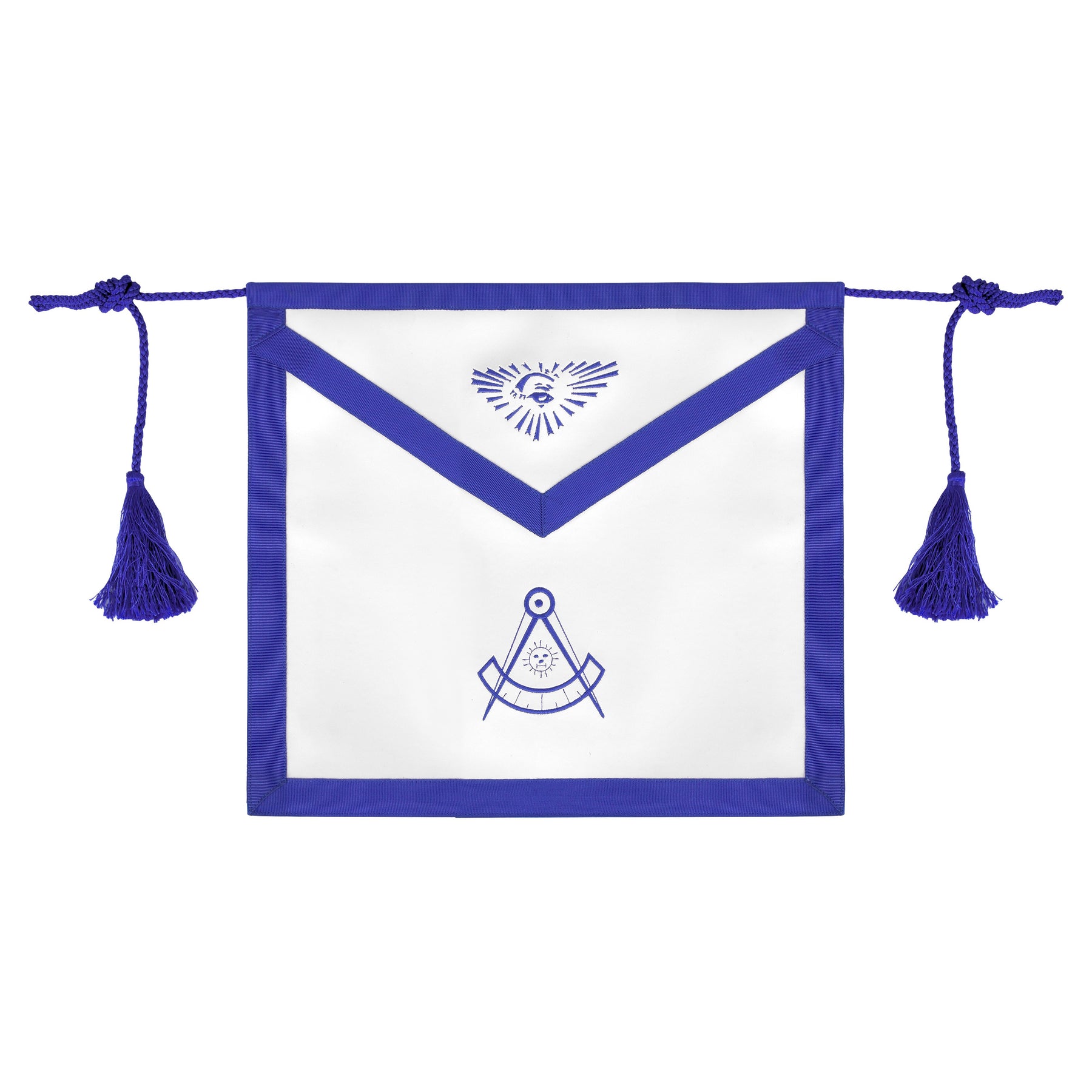 Past Master Blue Lodge Apron - White Cotton With Blue Tassels