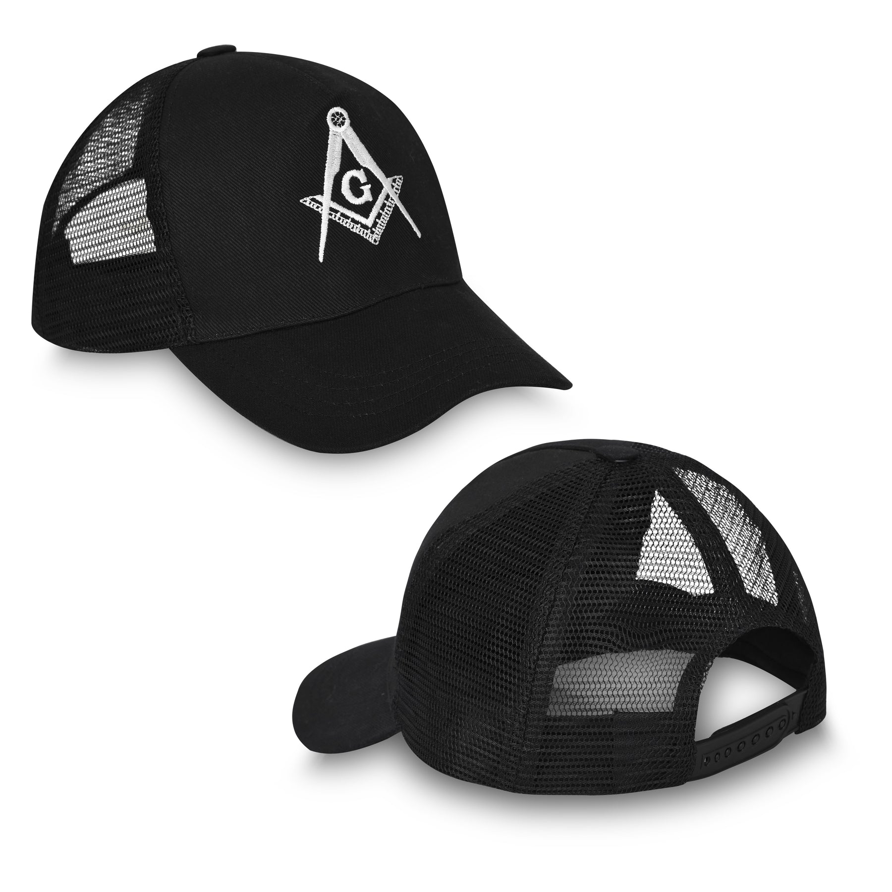 Master Mason Blue Lodge Baseball Cap - Black With White Embroidered Emblem