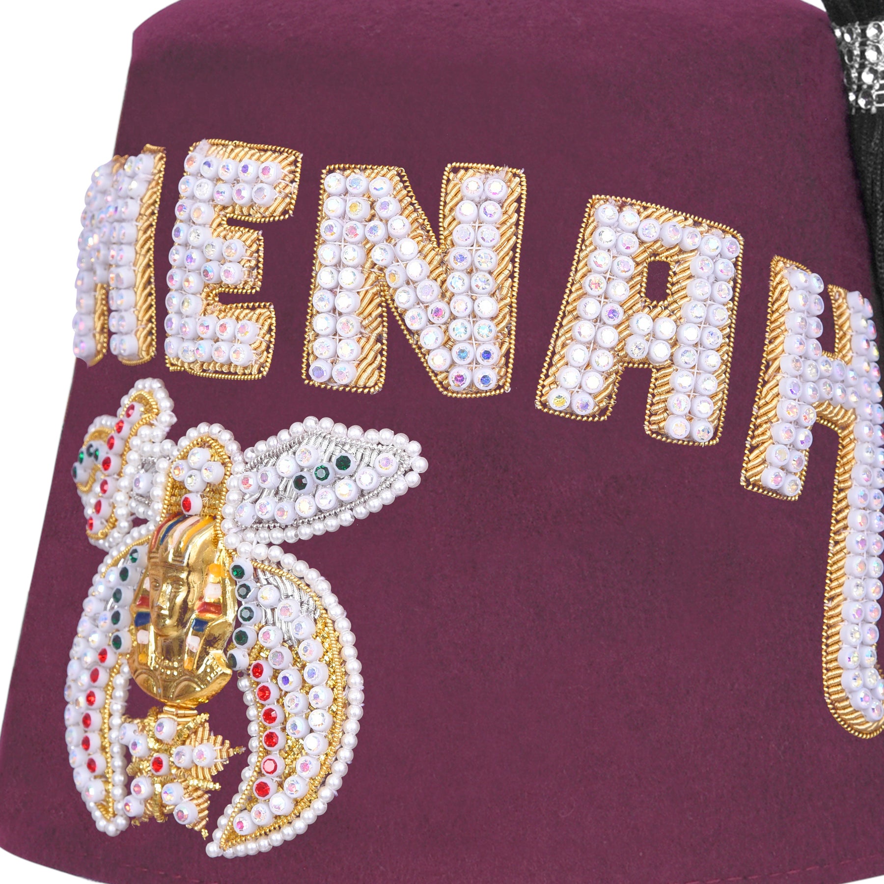 Shriners Fez Hat - Burgundy Wool Rhinestones Letters 2 Rows