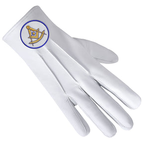 Past Master Blue Lodge California Regulation Glove - Leather With Gold Emblem With Blue Borders - Bricks Masons