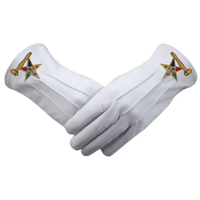 OES Glove - White Leather With Gold Gavel - Bricks Masons