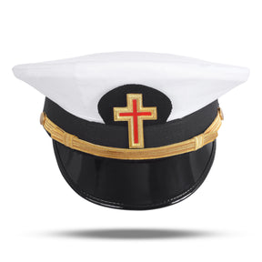 Past Commander Knights Templar Commandery Fatigue Cap - Red Cross With Gold Chin Strap - Bricks Masons