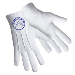 Worshipful Master Blue Lodge Glove - Pure Cotton With Blue & White Patch - Bricks Masons