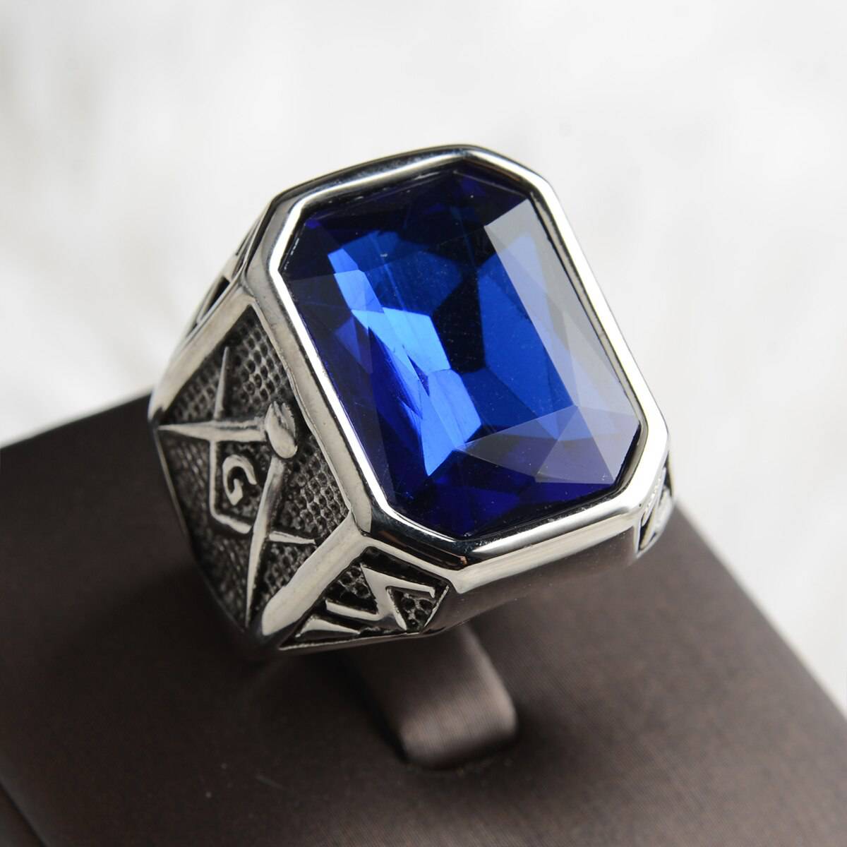 Master Mason Blue Lodge Ring - Large Stone Various Colors