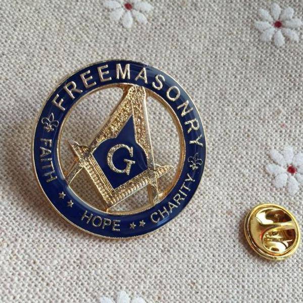 Master Mason Blue Lodge Lapel Pin - FAITH HOPE CHARITY Gold & Blue