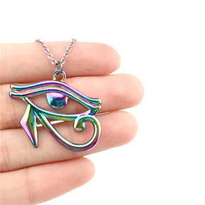 Ancient Egypt Necklace - Stainless Steel Chain Eye of Horus 20" Rainbow Colors - Bricks Masons