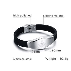 Master Mason Blue Lodge Bracelet - Stainless Steel Black Silicone Bracelet