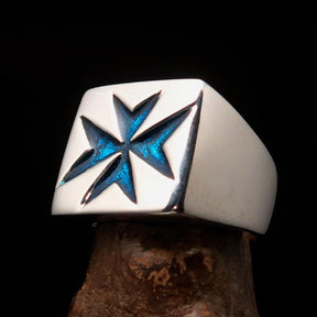 Order of Malta Commandery Ring - Silver & Light Blue Cross Sterling Silver