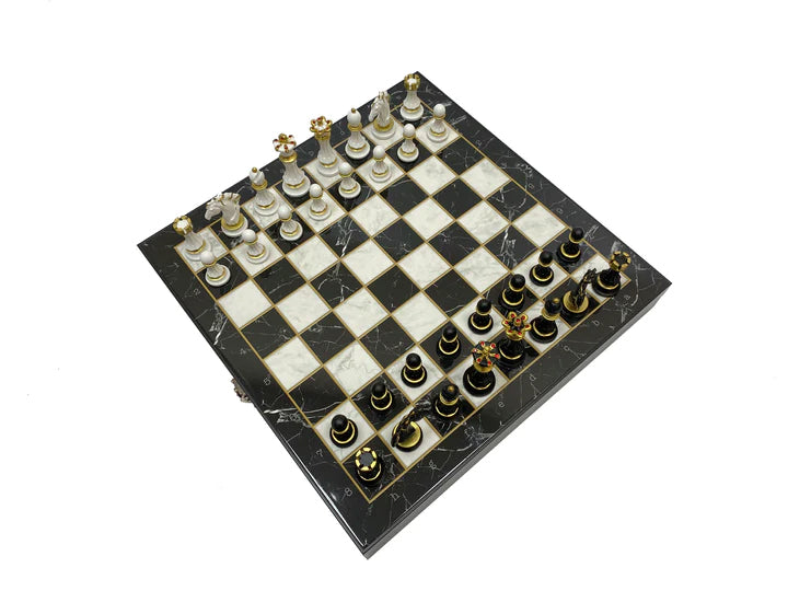 OES Chess Set - Black Marble Pattern - Bricks Masons