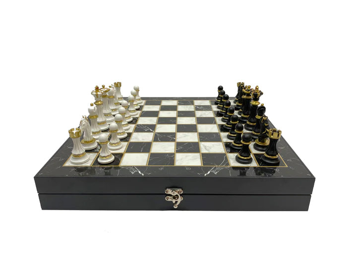 Past Master Blue Lodge Chess Set - Black Marble Pattern - Bricks Masons