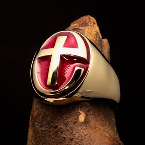 Knights Templar Commandery Ring - Gold & Red Cross Solid Brass