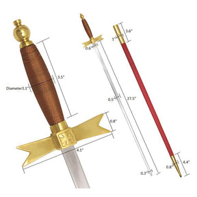 Knights Templar Commandery Sword - with Brown Hilt and Red Scabbard