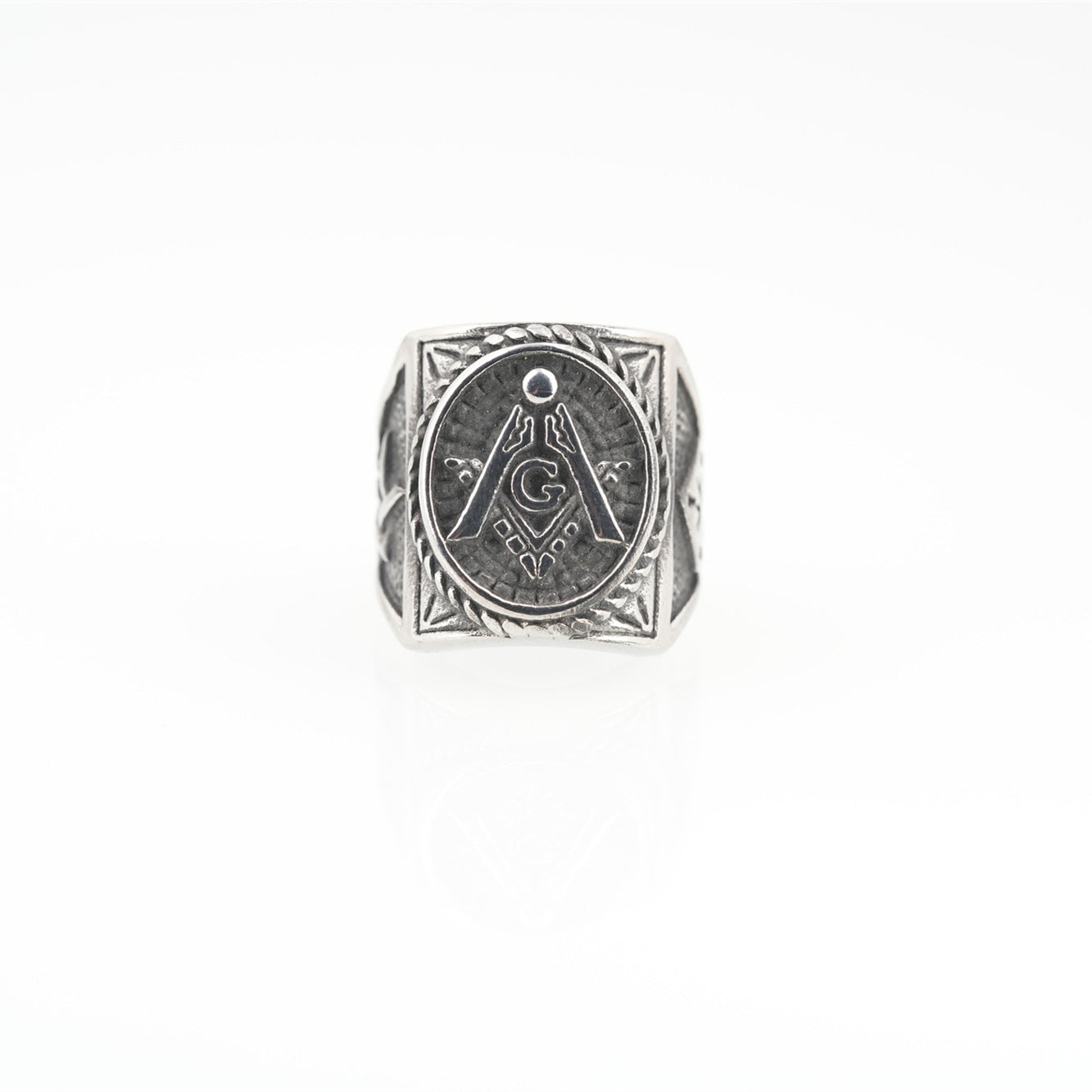 Master Mason Blue Lodge Ring - Silver Titanium Steel Square and Compass G - Bricks Masons