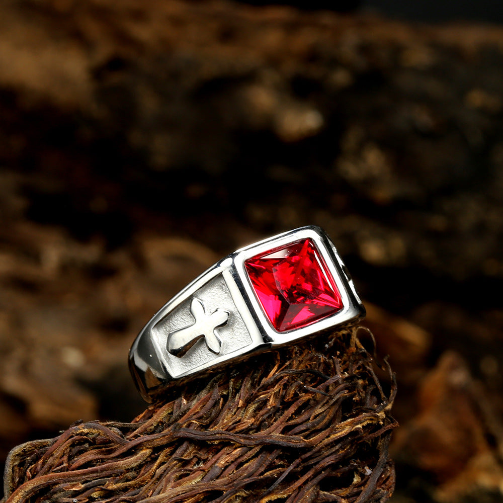 Knights Templar Commandery Ring - Silver & Gold Stainless Steel Cross Various gemstones - Bricks Masons