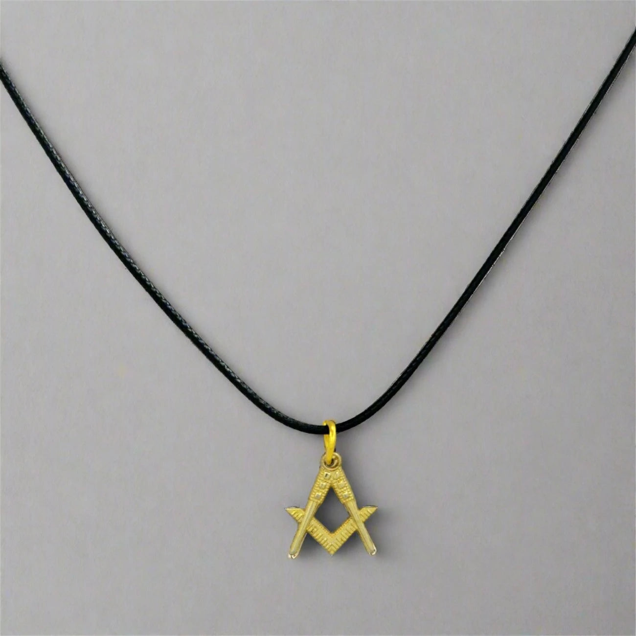 Master Mason Blue Lodge Necklace - Gold Plated Leather Chain Square & Compass Pendant